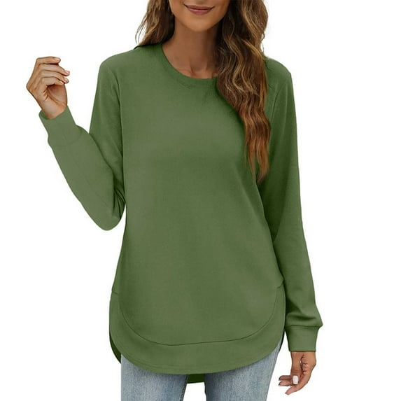 Womens Tops Crewneck Long Sleeve High Low Sweatshirt Polyester Curved Hem Side Split Solid Color Loose Fit Daily Home Work Outdoor Wear S Sweaters For Women
