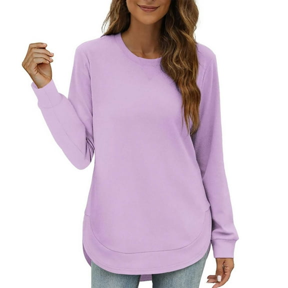 Womens Tops Crewneck Long Sleeve High Low Sweatshirt Polyester Curved Hem Side Split Solid Color Loose Fit Daily Home Work Outdoor Wear S Sweaters For Women