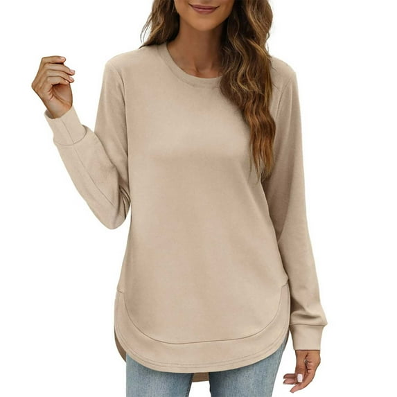 Womens Tops Crewneck Long Sleeve High Low Sweatshirt Polyester Curved Hem Side Split Solid Color Loose Fit Daily Home Work Outdoor Wear Xl Sweaters For Women