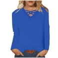 thumbnail image 1 of Womens Tops Criss Cross V Neck Long Sleeve Cotton T Shirts Relaxed Fit Plus Size Fall Winter Base Tees (2XL, Blue 02), 1 of 5