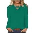 thumbnail image 1 of Womens Tops Criss Cross V Neck Long Sleeve Cotton T Shirts Relaxed Fit Plus Size Fall Winter Base Tees (4XL, Green), 1 of 5