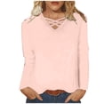 thumbnail image 1 of Womens Tops Criss Cross V Neck Long Sleeve Cotton T Shirts Relaxed Fit Plus Size Fall Winter Base Tees (M, Pink), 1 of 5