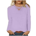 thumbnail image 1 of Womens Tops Criss Cross V Neck Long Sleeve Cotton T Shirts Relaxed Fit Plus Size Fall Winter Base Tees (M, Purple 01), 1 of 5