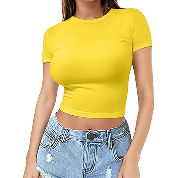 Womens Tops Crop T Shirt Girls Summer Pullover Top Thin Round Neck Fashion Short Sleeves Loose Fit for Daily/Home/Work Use Soft Breathable Package Size 30X20X1Cm Xs Shirts for Women