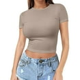 thumbnail image 1 of Womens Tops Crop T Shirt Girls Summer Pullover Top Thin Round Neck Fashion Short Sleeves Loose Fit for Daily/Home/Work Use Soft Breathable Package Size 30X20X1Cm L Shirts for Women, 1 of 7