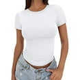 thumbnail image 1 of Womens Tops Crop T Shirt Summer Pullover Top Thin Round Neck Fashion Short Sleeves Elastic Cotton Blend Polyester & Spandex 1Pc Top Xs Shirts for Women, 1 of 8
