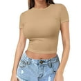 thumbnail image 1 of Womens Tops Crop T Shirt Summer Pullover Top Thin Round Neck Fashion Short Sleeves Elastic Cotton Blend Polyester & Spandex 1Pc Top Xs Shirts for Women, 1 of 7