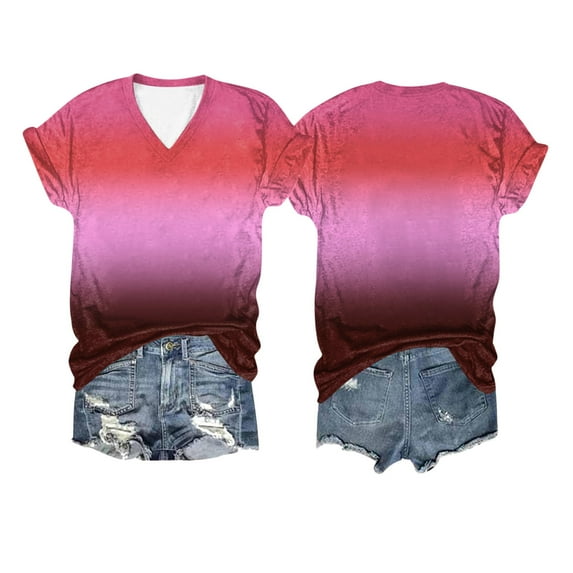 Womens Tops Customized DIY Women's Casual V Neck Short Sleeved T Shirt With Pictures Plain Long Sleeve Shirt Women Ladies Long Sleeve plus Size T Shirts Women Athletic Shirts Short Hot Pink S