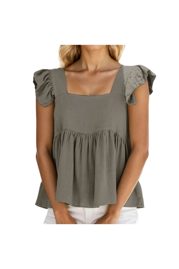 Womens Tops Cute Square Neck Sleeveless Loose Fit Versatile Rugby Shirt for Womens,Grey,M