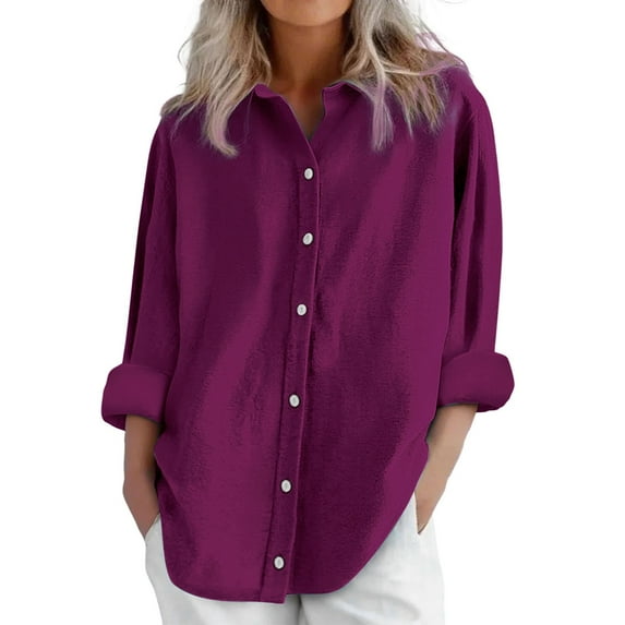 Womens Tops Daily Casual Linen Shirt Long Sleeve Loose Fit Blouse Collared V Neck Versatile Matching Spring Summer Autumn Wear 1Pc Top 2Xl Sweaters For Women