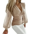 thumbnail image 1 of Womens Tops Deep V Neck Slim Fit Puff Long Sleeve Blouse Polyester And Spandex Elastic Waist Ruched Wrap Soft Breathable Versatile Occasions Xl Sweaters For Women, 1 of 4