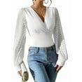 thumbnail image 1 of Womens Tops Deep V Neck -Wrap Tops Polka Dot Mesh Long Sleeve T Shirt Casual Blouses White M, 1 of 7