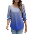 thumbnail image 1 of Womens Tops Dress Casual 3/4 Sleeve Shirts with Smocked Cuffs High Low Tops for Women Gradient Business Work Blouses, Blue, XXL, 1 of 7
