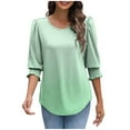 thumbnail image 1 of Womens Tops Dress Casual 3/4 Sleeve Shirts with Smocked Cuffs High Low Tops for Women Gradient Business Work Blouses, Green, XL, 1 of 7