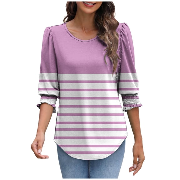 Womens Tops Dress Casual 3/4 Sleeve Shirts with Smocked Cuffs High Low Tops for Women Graphic Business Work Blouses, Pink, S