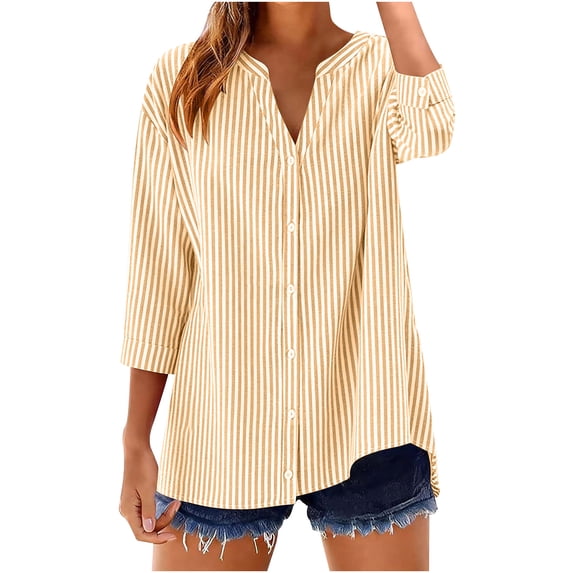 Womens Tops Dressy Blouses Casual Long Sleeve Business Shirts V Neck Pleated Work Loose Fit Fall Trendy Tunic Yellow XL