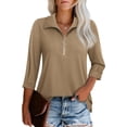 thumbnail image 1 of Womens Tops Dressy Casual 3/4 Length Sleeve V Neck Shirts and Blouses Zipper Collar Women Polo Shirts, 1 of 5