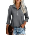 thumbnail image 1 of Womens Tops Dressy Casual 3/4 Length Sleeve V Neck Shirts and Blouses Zipper Collar Women Polo Shirts, 1 of 5
