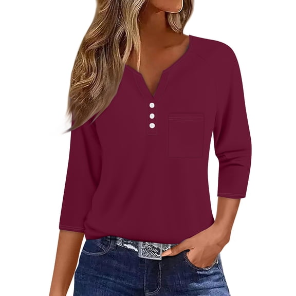 Womens Tops Dressy Casual 3/4 Sleeve Tee Tops Henley Neck Button Down Graphic Print Half Sleeve Blouse Tshirts