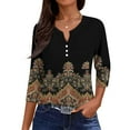 thumbnail image 1 of Womens Tops Dressy Casual 3/4 Sleeve Tee Tops Henley Neck Button Down Graphic Print Half Sleeve Blouse Tshirts, 1 of 4