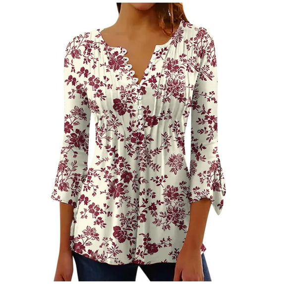 Womens Tops Dressy Casual 3/4 Sleeve V Neck Women Work Blouses for Office Professional XXl Oversized Button Down Shirts for Women