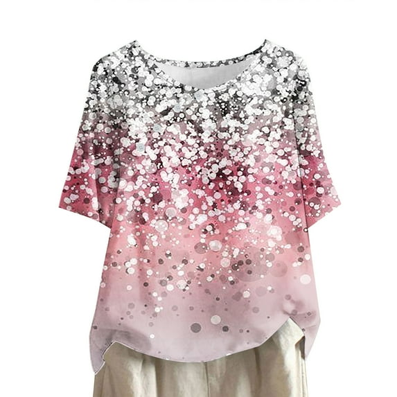 Womens Tops Dressy Casual 3/4 Sleeve Crew Neck Womens T Shirts Loose Fit Summer Clothes for Women Over 50 2026 Vacation