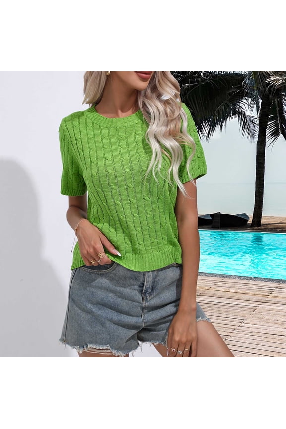 Womens Tops Dressy Casual Casual Soft Cozy Knitted Sweater Tops Solid Crewneck Short Sleeve Summer Shirts Blouse Green s