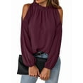 thumbnail image 1 of Womens Tops Dressy Casual Cold Shoulder Ruffle Collar Blouses Fall Fashion Shirts for Work Wine Red XXL, 1 of 8