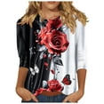 thumbnail image 1 of Womens Tops Dressy Casual Floral Print 3/4 Length Sleeve Tshirts Cute Round Neck Tunic Loose Blouse, 1 of 5