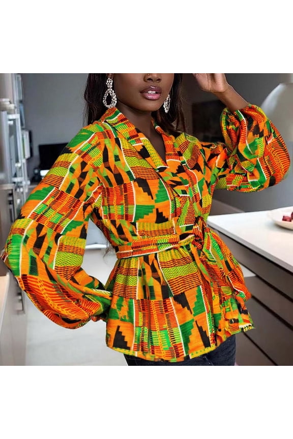 Womens Tops Dressy Casual Long Sleeve African Traditional Batik Print Shirt Dashiki Casual Shirt Basic Cute Shirts XL