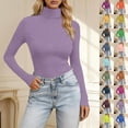 thumbnail image 1 of Womens Tops Dressy Casual Long Sleeve High Neck Slim Fit Stretch Basic Solid Color Tee Shirt Fashion Trendy Clothes, 1 of 5