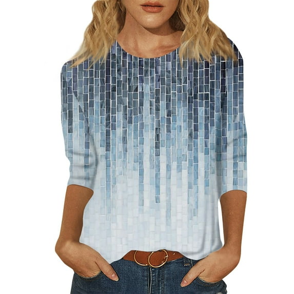 Womens Tops Dressy Casual Oversize Christmas Cocktail Women Trendy 3/4 Sleeve Round