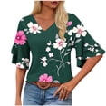 thumbnail image 1 of Womens Tops Dressy Casual Ruffle 3/4 Sleeve V Neck Double Chiffon Blouses Tops 2026 Spring Summer Outfits, 1 of 6