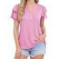 thumbnail image 1 of Womens Tops Dressy Casual Ruffle Short Sleeve V Neck Blouses Summer Button Down Business Work Elegant Shirts, 1 of 9