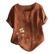 ONEGIRL Womens Tops Dressy Casual Sexy Summer Blouses Women Blouses for Work White Work Out Shirts Gym Loose Plus Summer Tees for Women 2024 Vacation Summer Button Boho Top