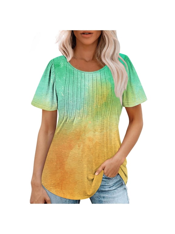 Young adult fashion Womens Tops Dressy Casual Summer Summer Blouses for Women 2025 Trendy Womens V Neck T Shirts Loose Fit Womens Sports Tops Plus Size Semi Formal Shirts Yellow Orders