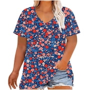 Womens Tops Dressy Casual Short Sleeve Blouse Tee Shirt Print V Neck Tunic Tops