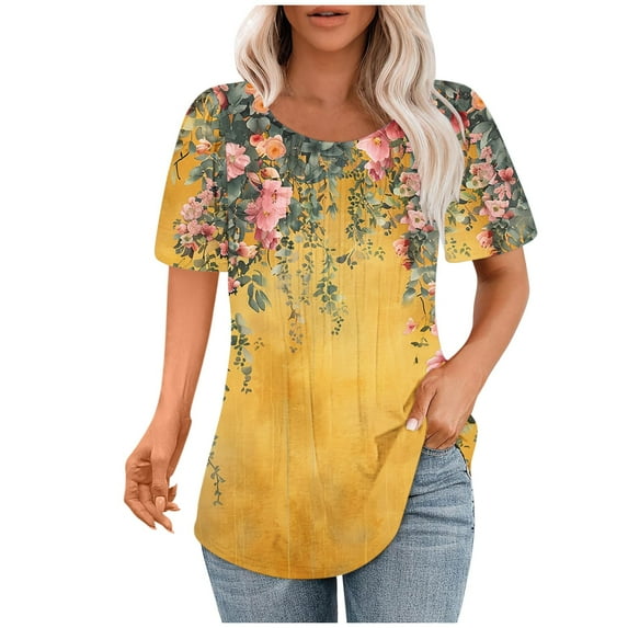Womens Tops Dressy Casual Short Sleeve Cotton Womens Funny T Shirts Under 10 Dollars Women's Summer Tops, Tees & Blouses Clearance Deals