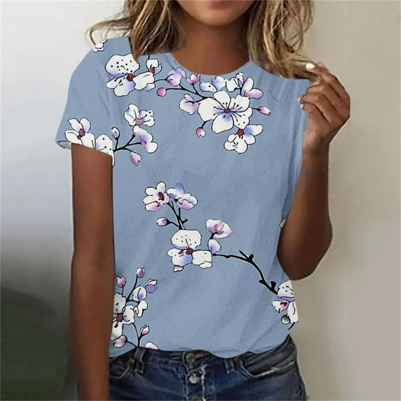 Womens Tops Dressy Casual Short Sleeve Round Neck Blouses for Women Casual Sexy Generic Blouses for Women