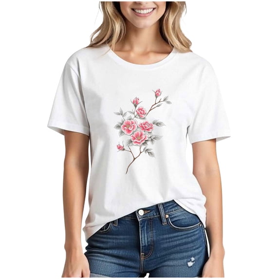 Womens Tops Dressy Casual Short Sleeve Round Neck Shirts for Women Trendy Summer Plus Size Basic Fitted Tees