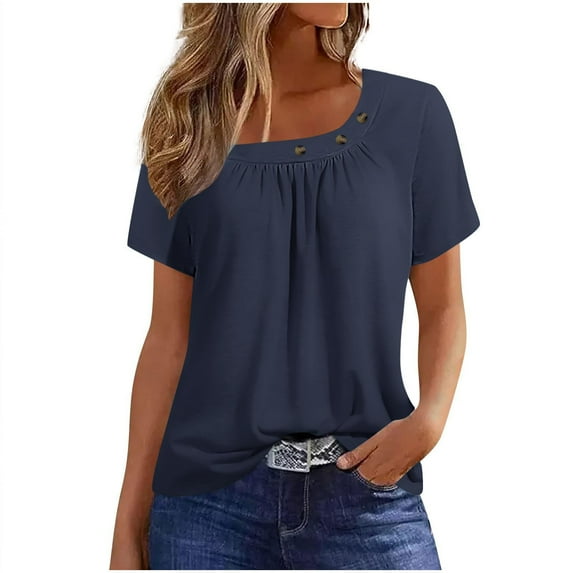 Womens Tops Dressy Casual Short Sleeve Round Neck Womens Blouses Dressy Casual Blue Womens V Neck T Shirts Loose Fit Workout Tops for Women Multipack Summer Shirts for Teens Modest