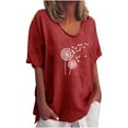 thumbnail image 1 of Womens Tops Dressy Casual Short Sleeve Summer Linen T Shirts Tunic Loose Comfy Crewneck Fashion Print Shirts Blouses, 1 of 5