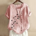 thumbnail image 1 of Husipze Womens Tops Dressy Casual Short Sleeve T-Shirts Graphic Crewneck Cotton Linen Tunic Tops Basic Tees Blouses Pink M, 1 of 5