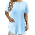 thumbnail image 1 of Womens Tops Dressy Casual Solid-color Fashionable Back-button T-Shirts Round-neck Top Short-sleeved Round-neck Top/T-Shirts, 1 of 7