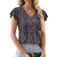 thumbnail image 1 of Womens Tops Dressy Casual Summer Flutter Sleeve T-Shirts Trendy Ruffle Short Sleeve Loose V-Neck Tunic Tops, 1 of 4