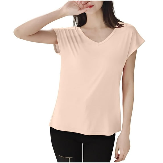 Womens Tops Dressy Casual Summer Flutter Sleeve T-Shirts Trendy Ruffle Short Sleeve Loose V-Neck Tunic Tops