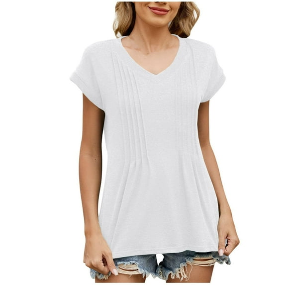 Womens Tops Dressy Casual Summer Flutter Sleeve T-Shirts Trendy Ruffle Short Sleeve Loose V-Neck Tunic Tops