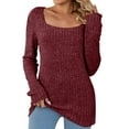 thumbnail image 1 of Womens Tops Dressy Casual Tops for Women to Wear with Leggings Tunic Sweaters Long Sleeve Square Neck Blouse Shirt, 1 of 5
