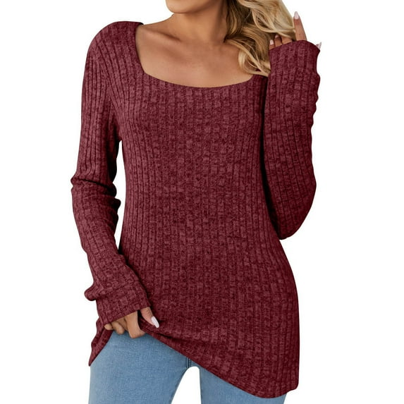 Womens Tops Dressy Casual Tops for Women to Wear with Leggings Tunic Sweaters Long Sleeve Square Neck Blouse Shirt