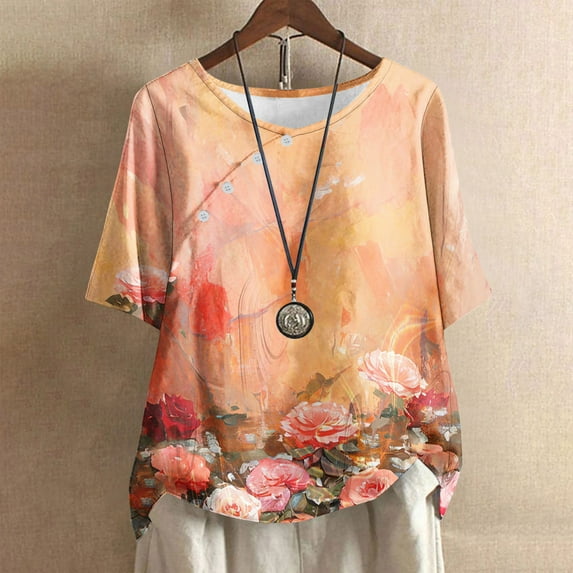 Womens Tops Dressy Casual Crew Neck Short Sleeve Black Blouses for Women Plus Size Womens T Shirts Casual Cotton